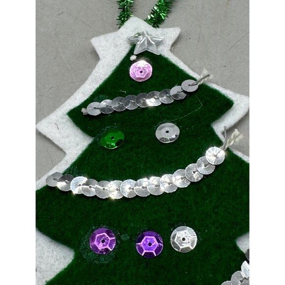 Handmade felt sequin tree ornament green white 8" READ - Picture 3 of 6